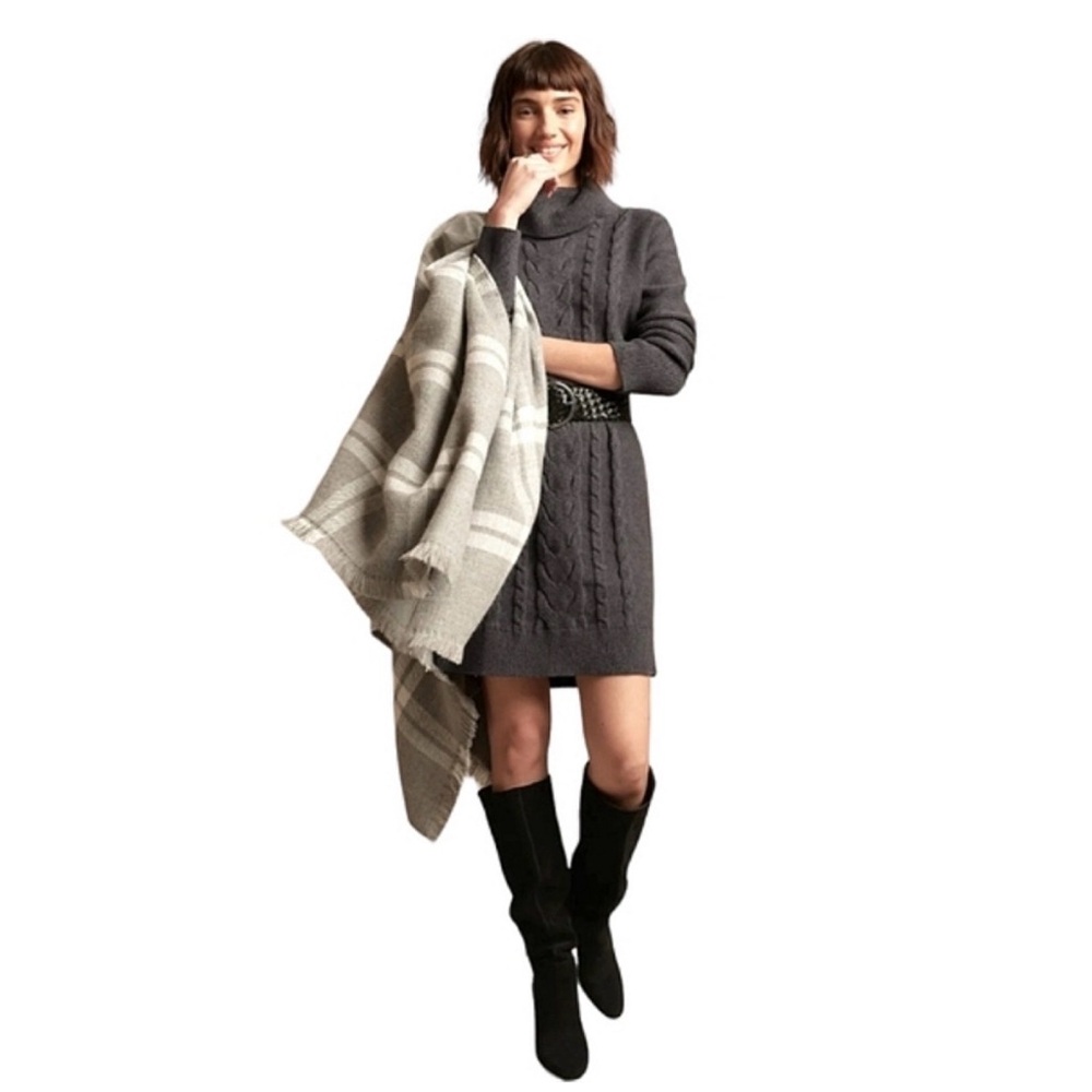 Banana Republic Charcoal Cable Knit Turtleneck Sweater Dress size XS petite